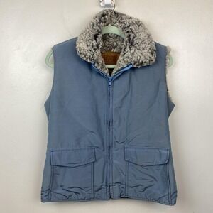 Vintage Woolrich Vest Womens Medium Blue Sherpa Lined Zip Pockets USA 80s‎